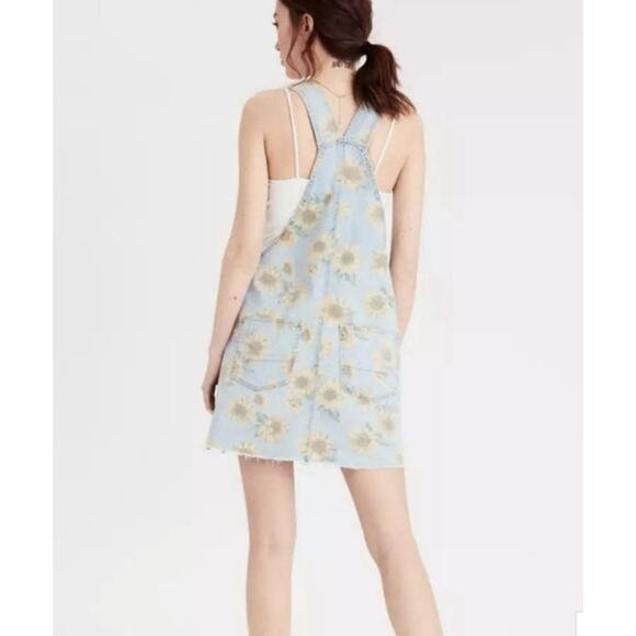 American Eagle Outfitters Overall Denim Dress Jumper Sz XS Sunflower Floral - Picture 13 of 14